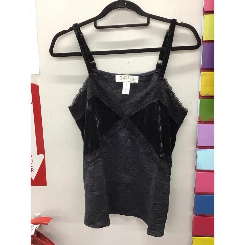 TWR HLL Christie Brinkley velvet lace camisole size medium new from HSN black